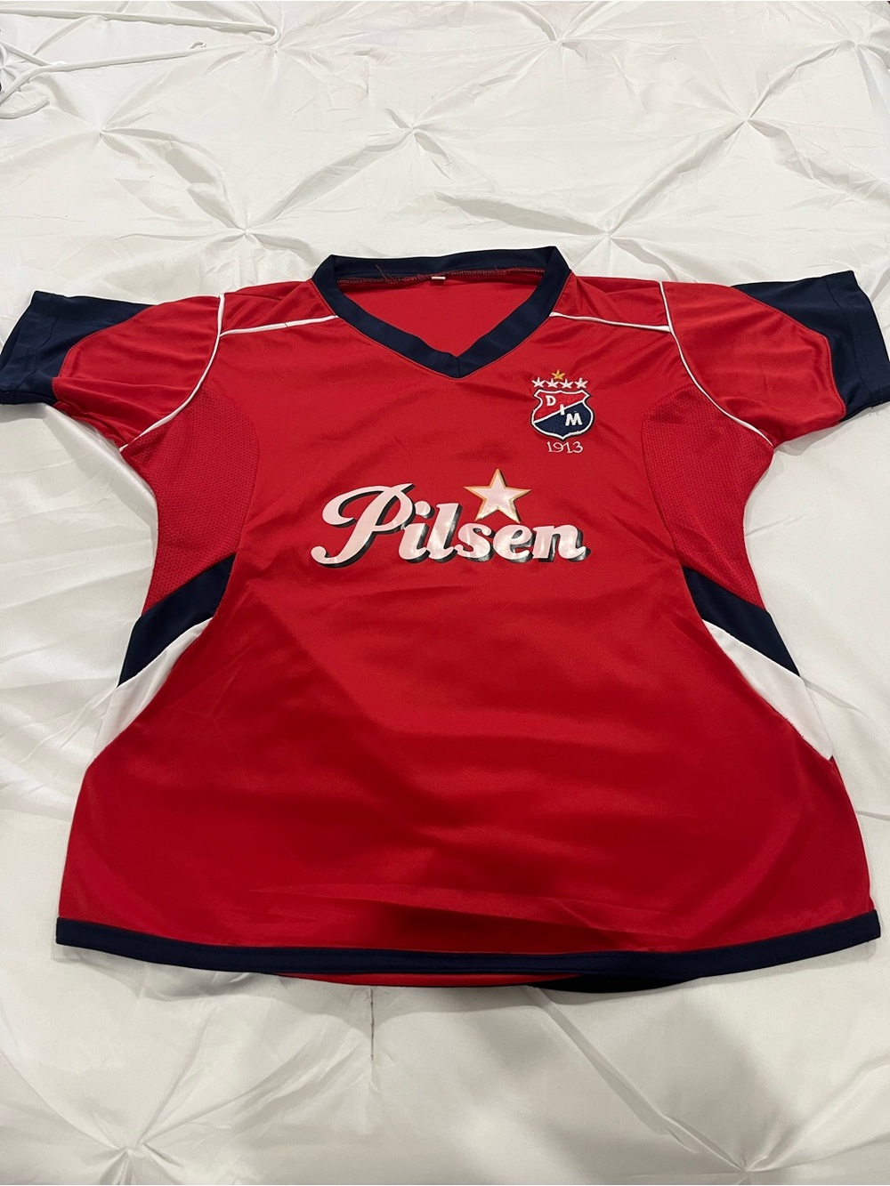 Kids Red and Navy Pilsen Soccer Jersey
